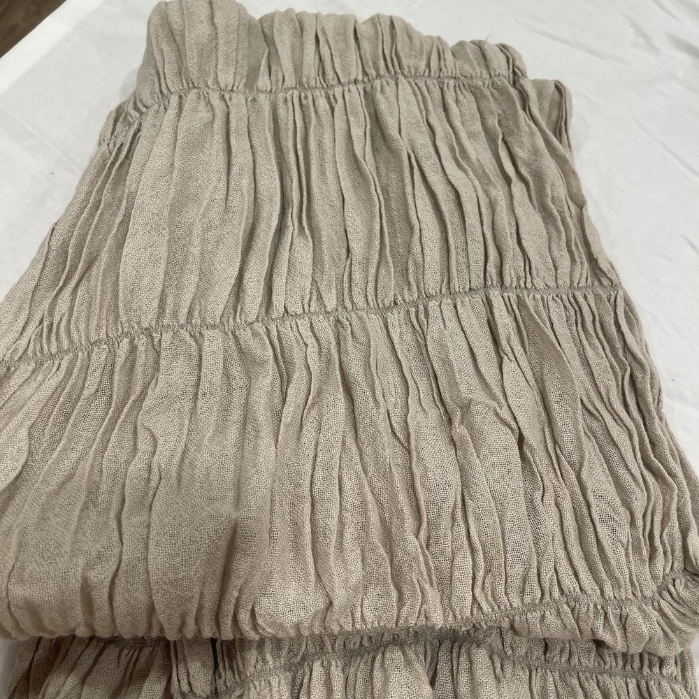 MDC NEW YORK Silk Cashmere Scarf‎ Beige Ruched Textured Fringe Luxury Basic Chic - Picture 2 of 7